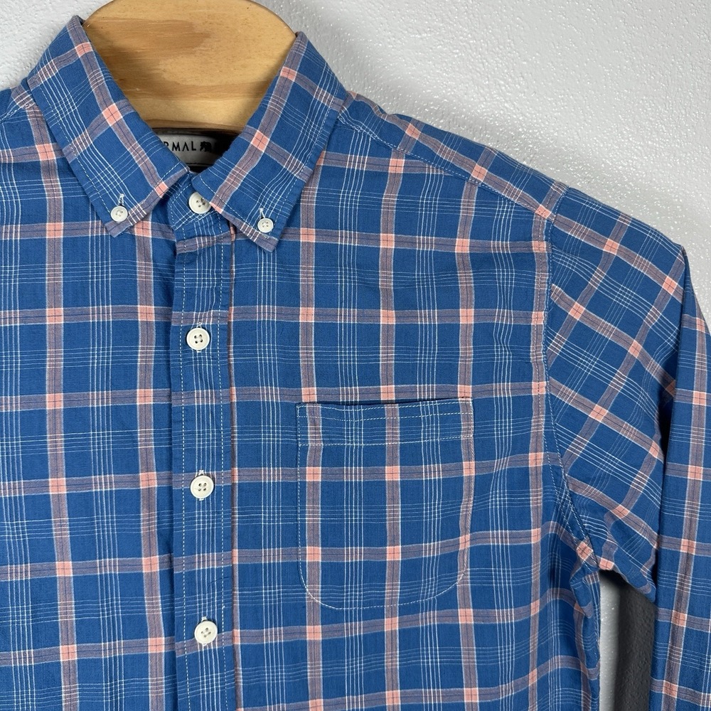 The Normal Brand Shirt Sz Medium Blue Plaid Long Sleeve Button Down 100% Cotton